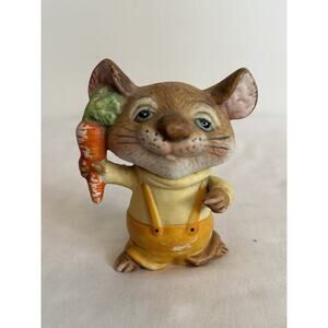 Vintage Homco Home Interior Mouse with Carrot Farmer Mouse Figurine Porcelain